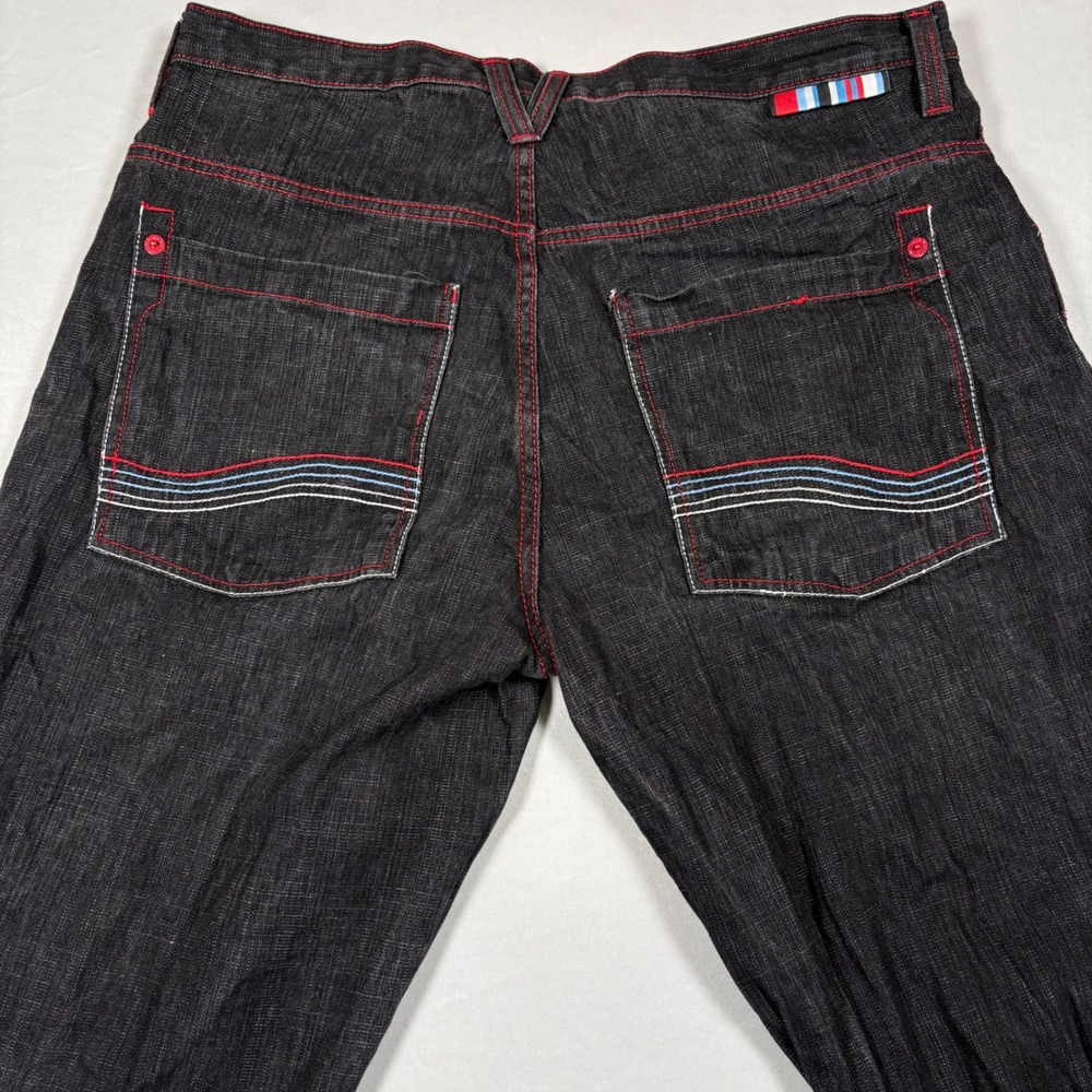 5ive Jungle & Co. Jeans Mens 40x34 Black Red Stitch Streetwear Baggy Y2K - Picture 8 of 12